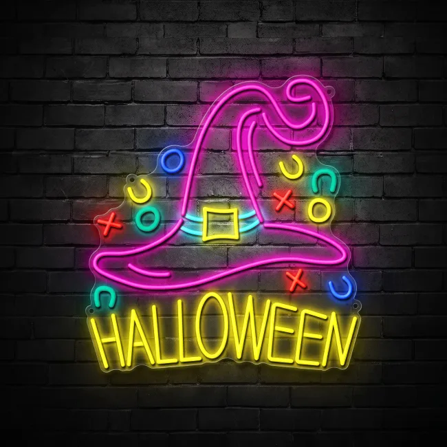 Colorful Halloween Witch Hat Neon Sign