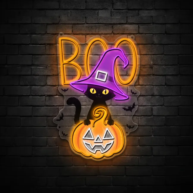 BOO Black Cat Neon Sign